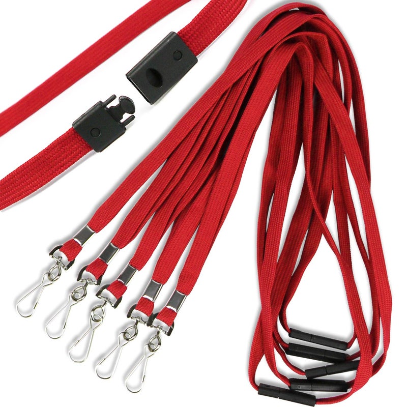 Ollain Premium Breakaway Lanyards with J-Hook - Flat Lanyards for ID Badges - Bulk Pack of 50 (Red) - Image 1
